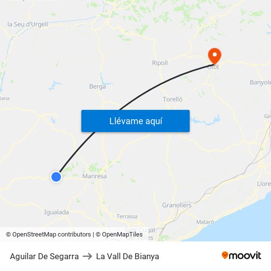 Aguilar De Segarra to La Vall De Bianya map