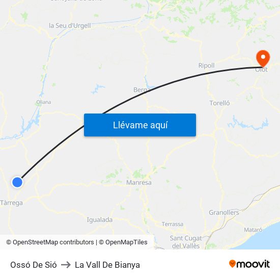 Ossó De Sió to La Vall De Bianya map