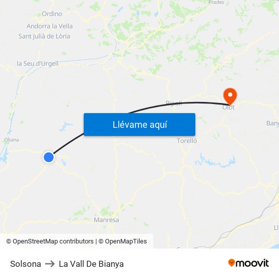 Solsona to La Vall De Bianya map