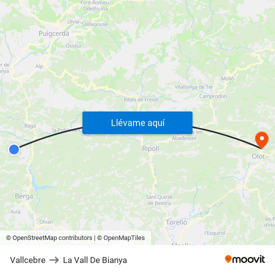 Vallcebre to La Vall De Bianya map