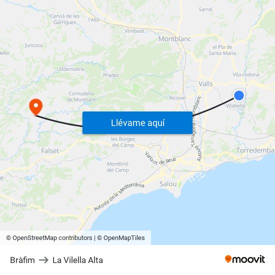 Bràfim to La Vilella Alta map