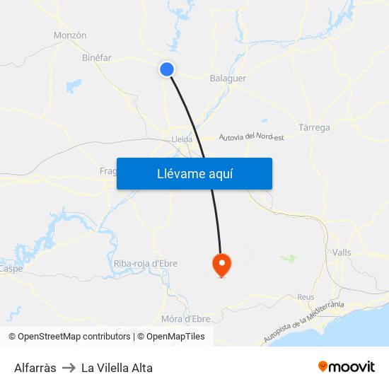 Alfarràs to La Vilella Alta map