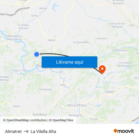 Almatret to La Vilella Alta map