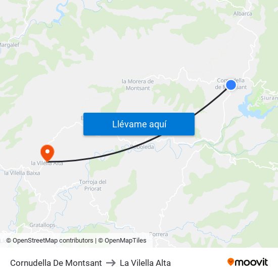 Cornudella De Montsant to La Vilella Alta map