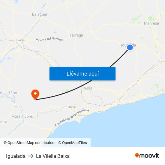 Igualada to La Vilella Baixa map