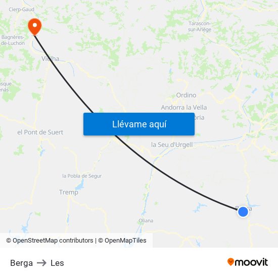 Berga to Les map
