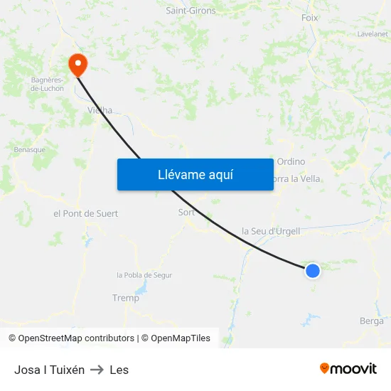 Josa I Tuixén to Les map