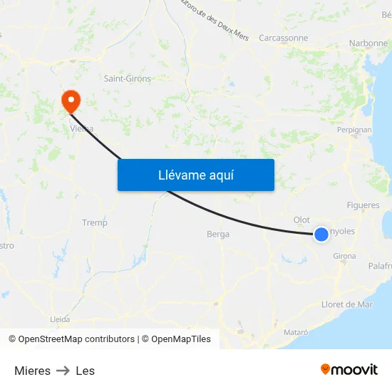 Mieres to Les map