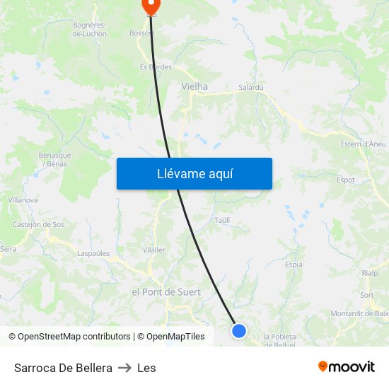 Sarroca De Bellera to Les map