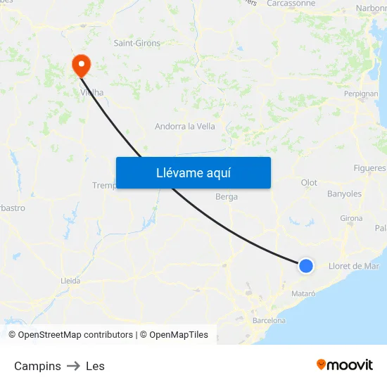 Campins to Les map