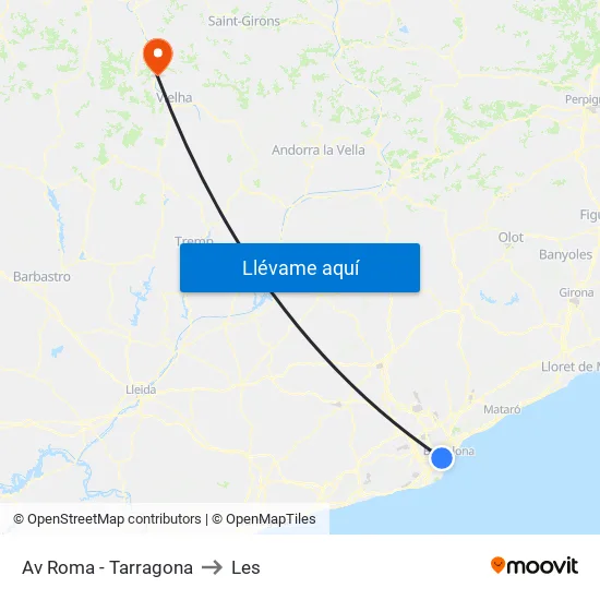 Av Roma - Tarragona to Les map