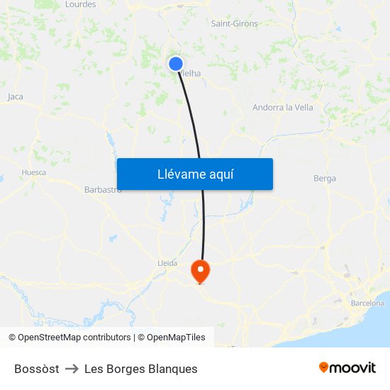 Bossòst to Les Borges Blanques map