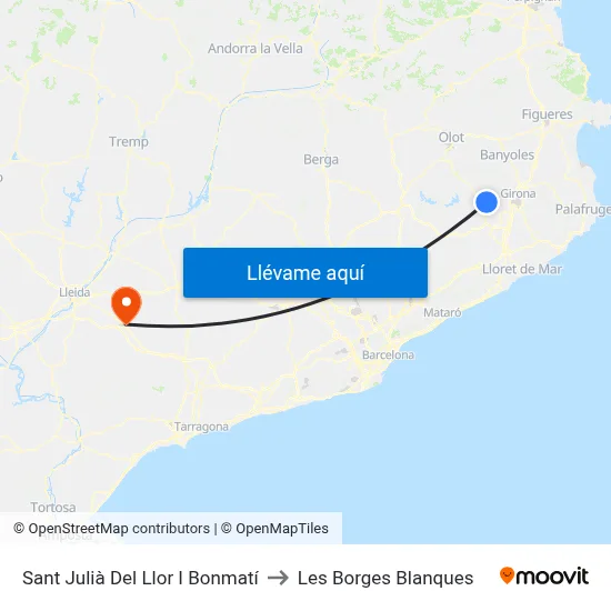 Sant Julià Del Llor I Bonmatí to Les Borges Blanques map