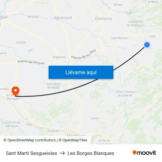 Sant Martí Sesgueioles to Les Borges Blanques map