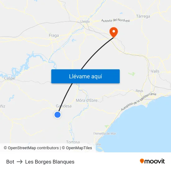 Bot to Les Borges Blanques map