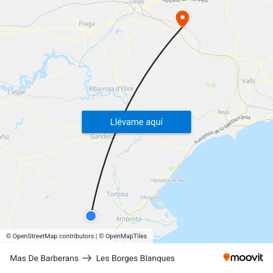 Mas De Barberans to Les Borges Blanques map