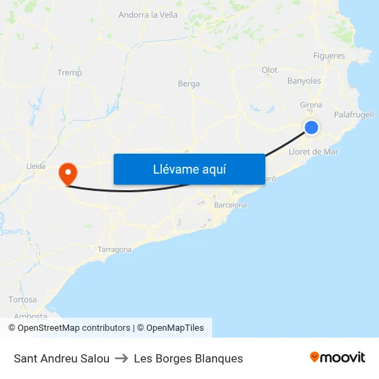 Sant Andreu Salou to Les Borges Blanques map