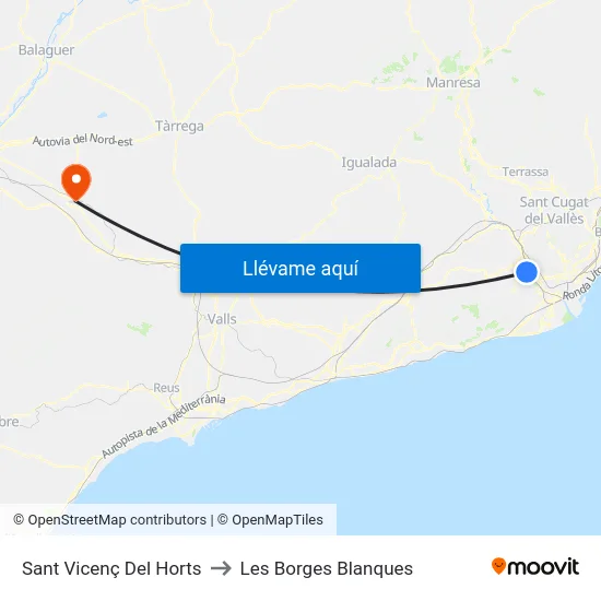 Sant Vicenç Del Horts to Les Borges Blanques map