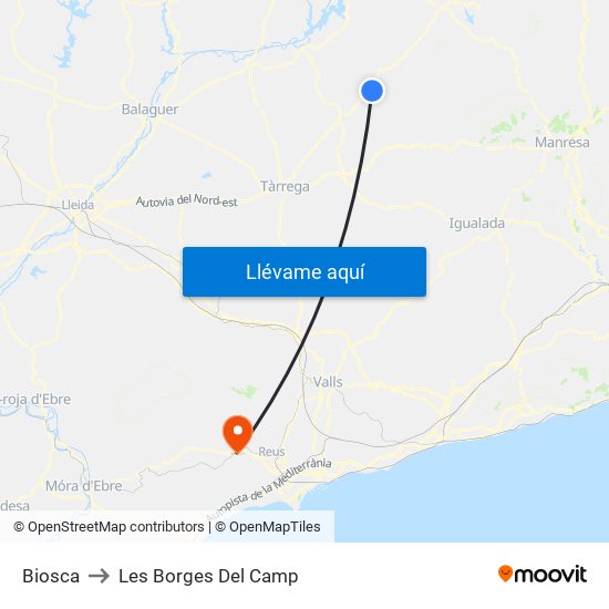 Biosca to Les Borges Del Camp map