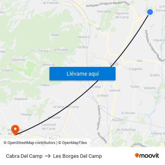Cabra Del Camp to Les Borges Del Camp map