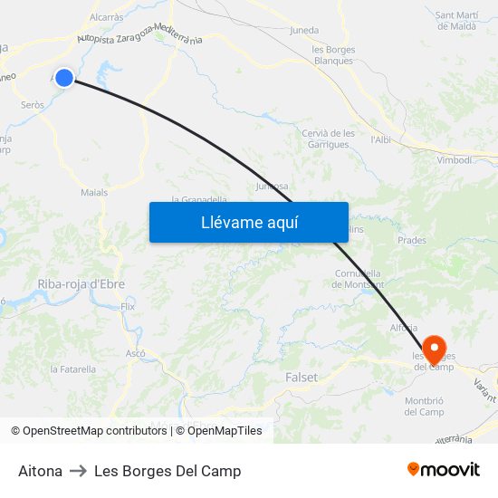 Aitona to Les Borges Del Camp map