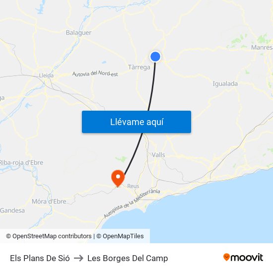 Els Plans De Sió to Les Borges Del Camp map