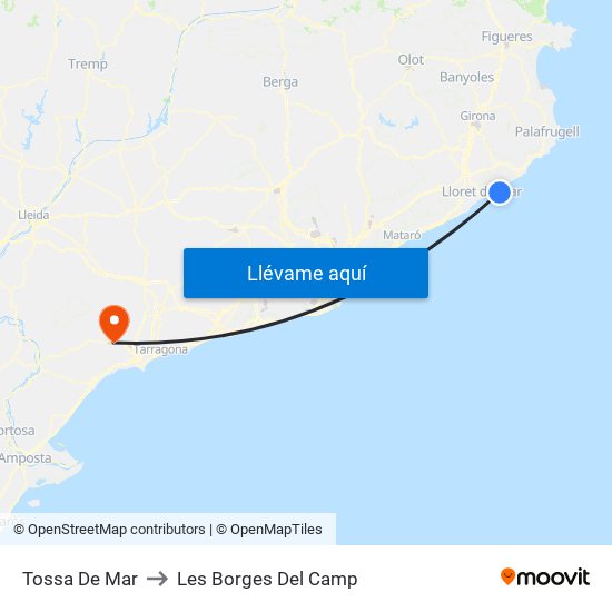 Tossa De Mar to Les Borges Del Camp map