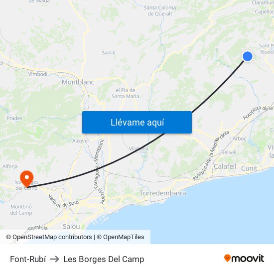 Font-Rubí to Les Borges Del Camp map