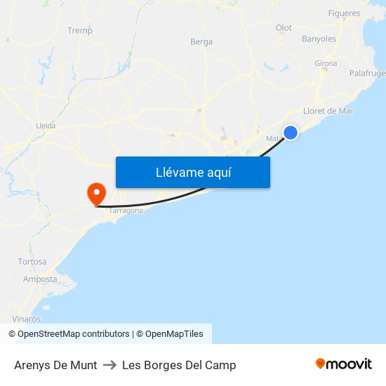 Arenys De Munt to Les Borges Del Camp map