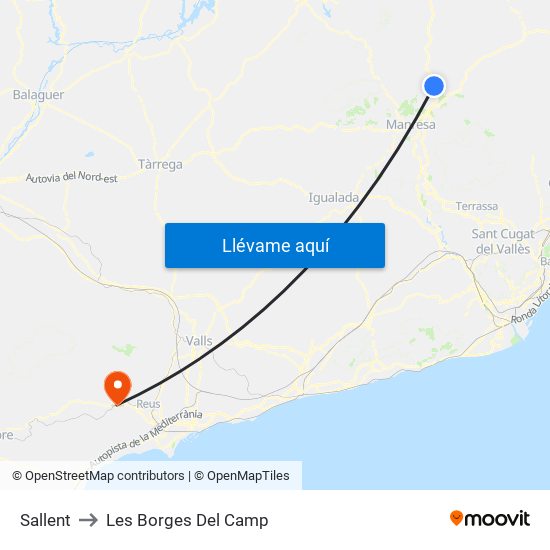 Sallent to Les Borges Del Camp map