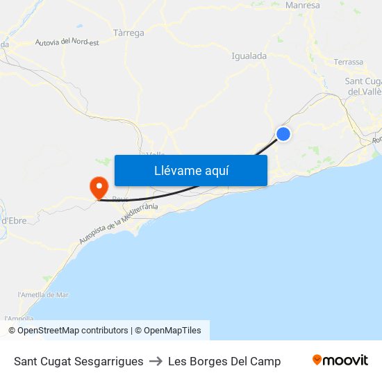 Sant Cugat Sesgarrigues to Les Borges Del Camp map