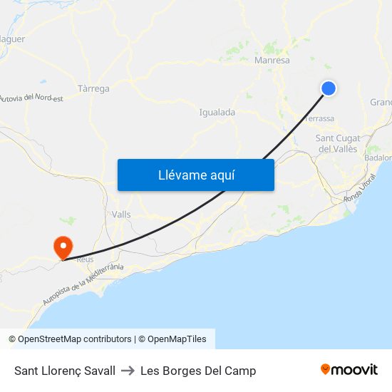 Sant Llorenç Savall to Les Borges Del Camp map