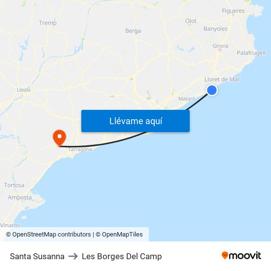 Santa Susanna to Les Borges Del Camp map