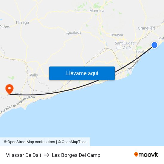 Vilassar De Dalt to Les Borges Del Camp map