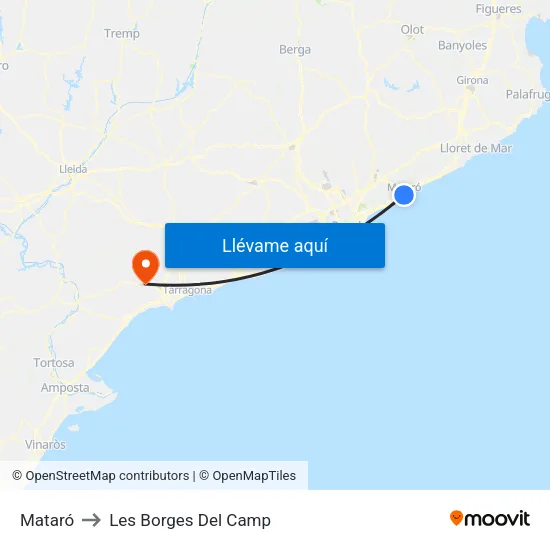 Mataró to Les Borges Del Camp map
