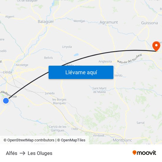 Alfés to Les Oluges map