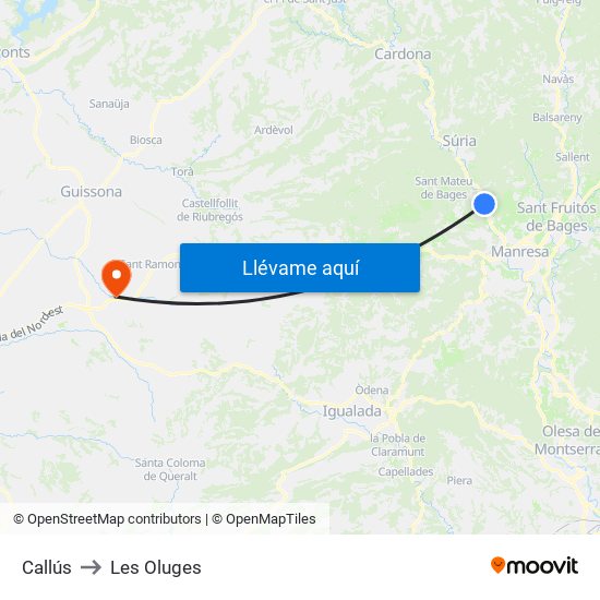 Callús to Les Oluges map