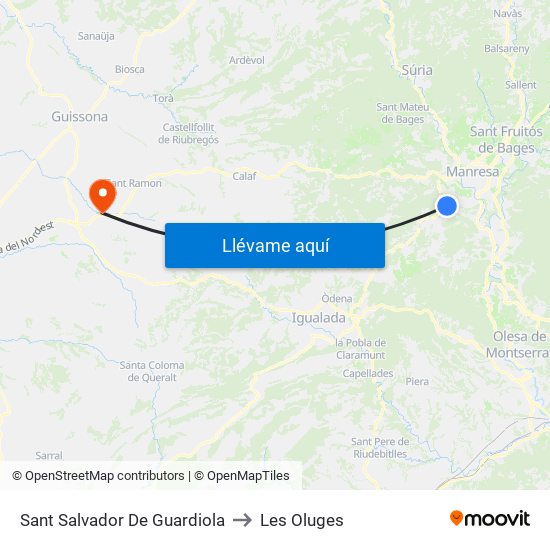 Sant Salvador De Guardiola to Les Oluges map