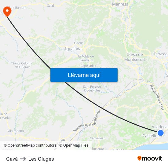 Gavà to Les Oluges map