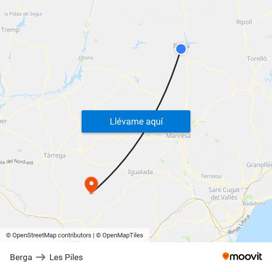 Berga to Les Piles map