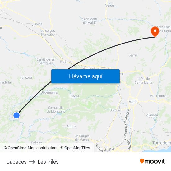 Cabacés to Les Piles map