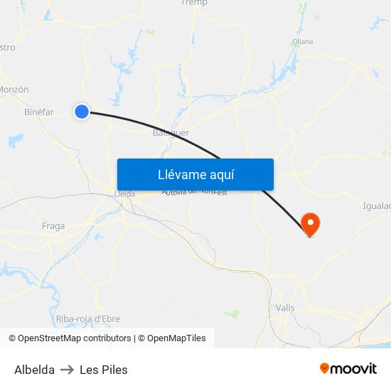 Albelda to Les Piles map