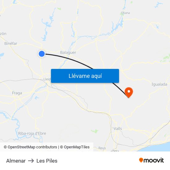 Almenar to Les Piles map