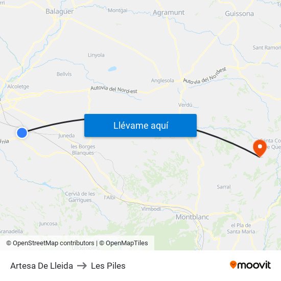 Artesa De Lleida to Les Piles map