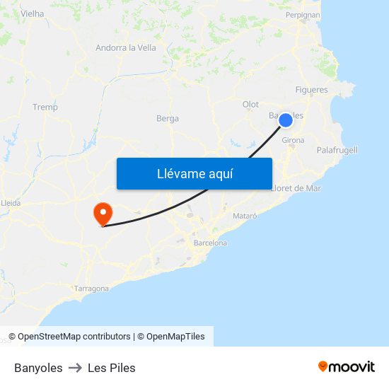 Banyoles to Les Piles map