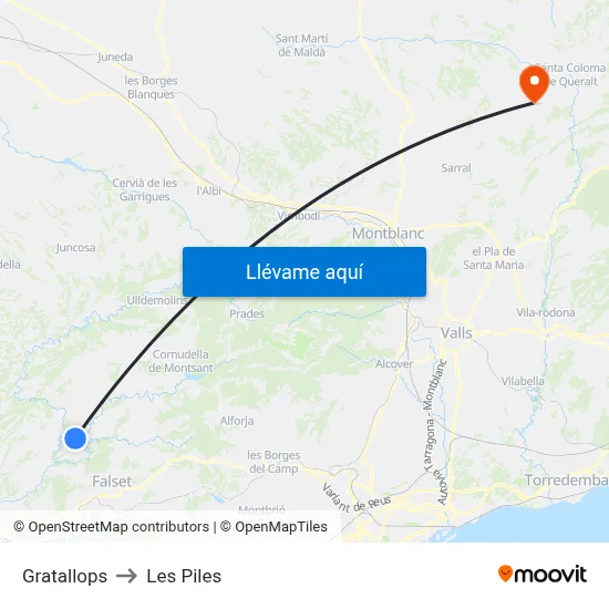 Gratallops to Les Piles map