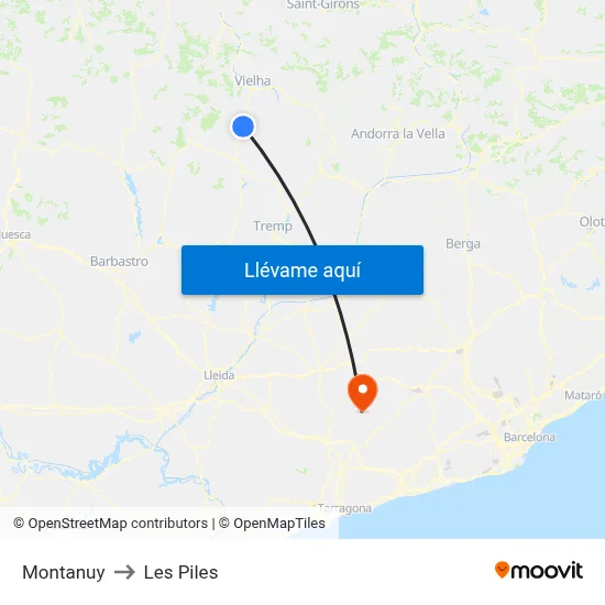 Montanuy to Les Piles map