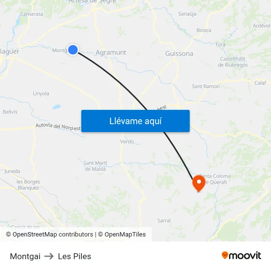 Montgai to Les Piles map