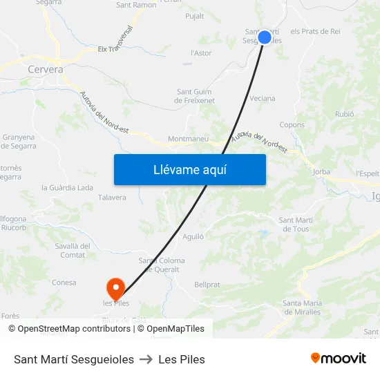 Sant Martí Sesgueioles to Les Piles map