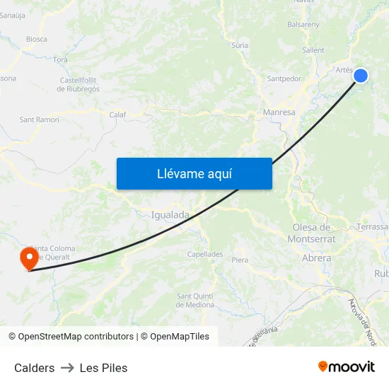 Calders to Les Piles map